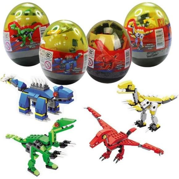 4 Pack Dinosaur Building Blocks Toys in Jumbo Eggs for Kids Boys Girls - Picture 1 of 6